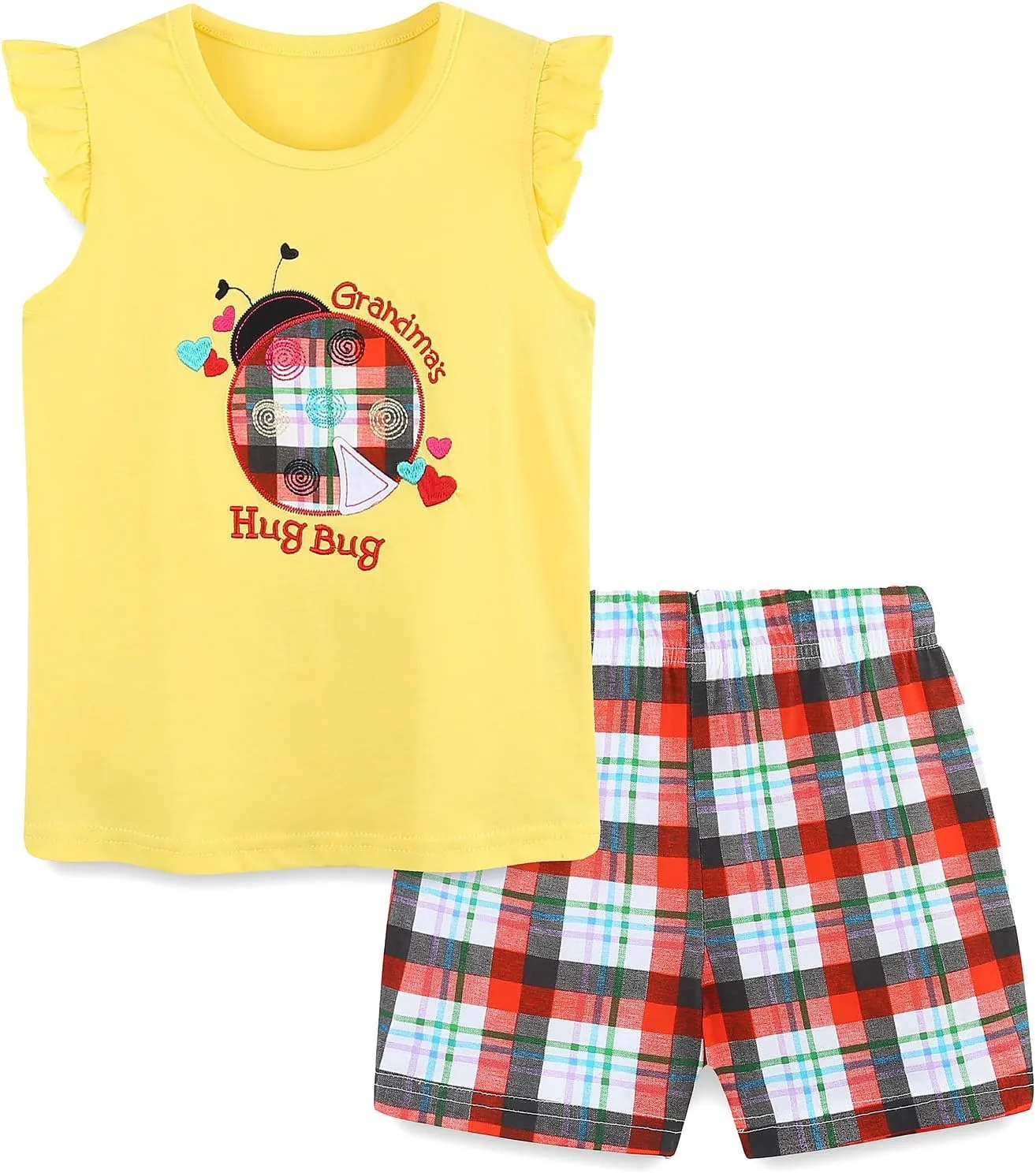 HILEELANG 4PC 2 Sets Toddler Girl Summer Easter Outfit Cotton Tops Tees Shorts Clothing