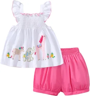 HILEELANG Toddler Girl Summer Easter Outfit Cotton Tops Tees Shorts Clothing Sets