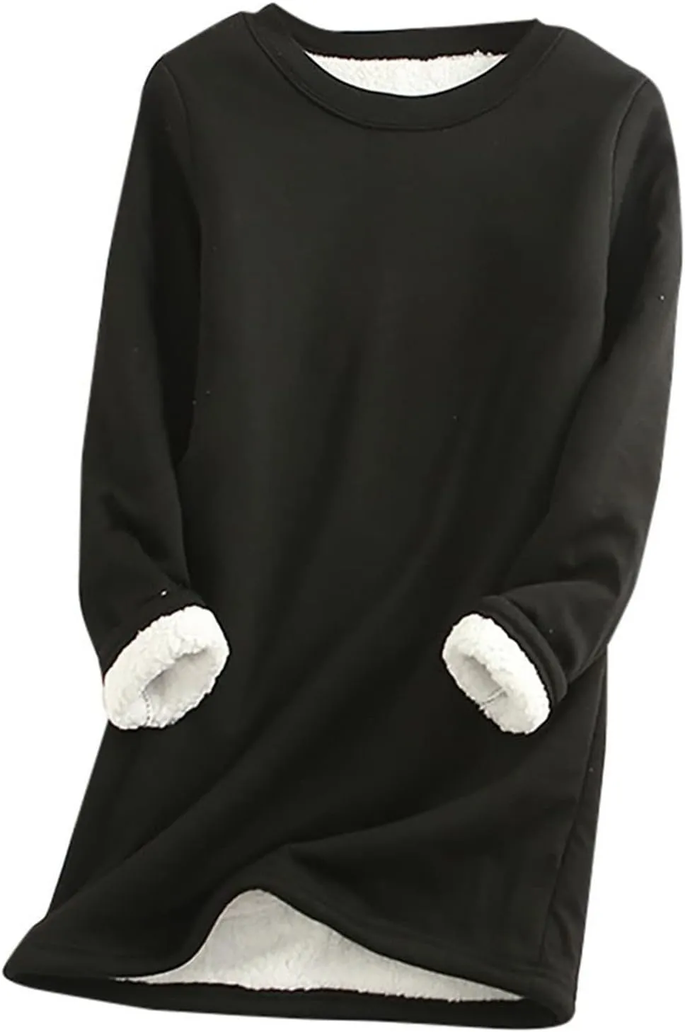 hlysgo 2 Piece Lounge Set Women Casual Loose Fit Long Sleeve Sherpa Fleece Lined Pullover Tops and Pants Winter Warm Set