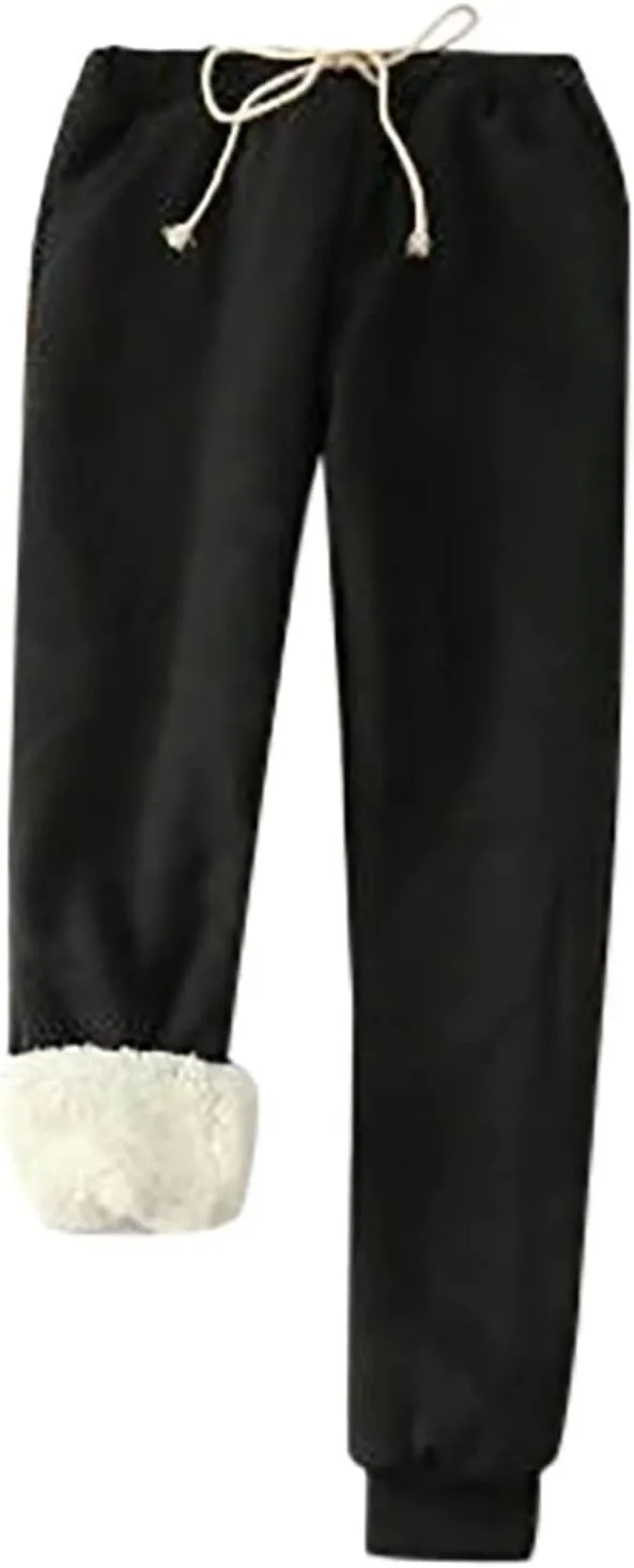hlysgo 2 Piece Lounge Set Women Casual Loose Fit Long Sleeve Sherpa Fleece Lined Pullover Tops and Pants Winter Warm Set