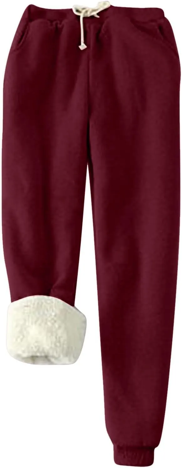 hlysgo 2 Piece Lounge Set Women Casual Loose Fit Long Sleeve Sherpa Fleece Lined Pullover Tops and Pants Winter Warm Set