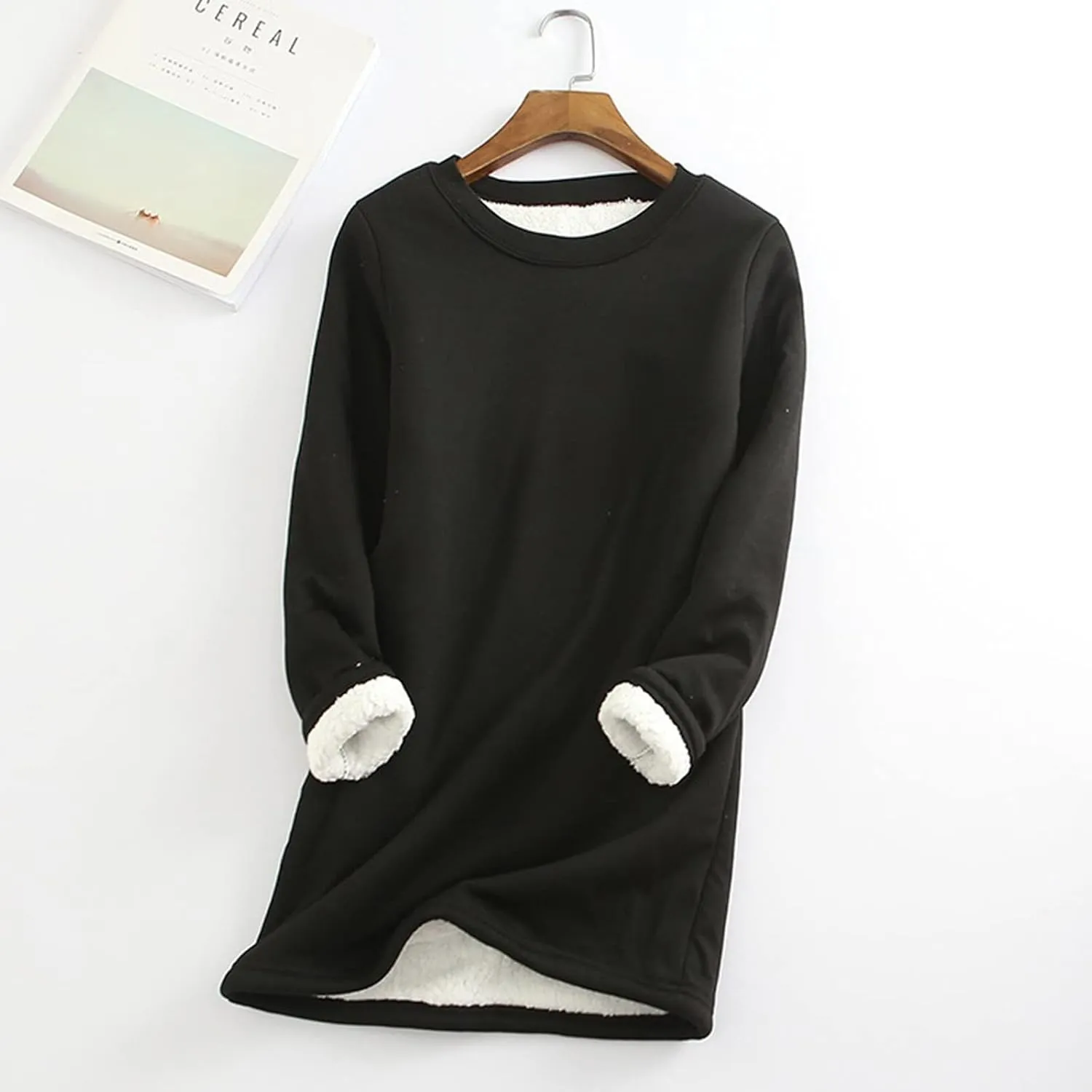 hlysgo 2 Piece Lounge Set Women Casual Loose Fit Long Sleeve Sherpa Fleece Lined Pullover Tops and Pants Winter Warm Set