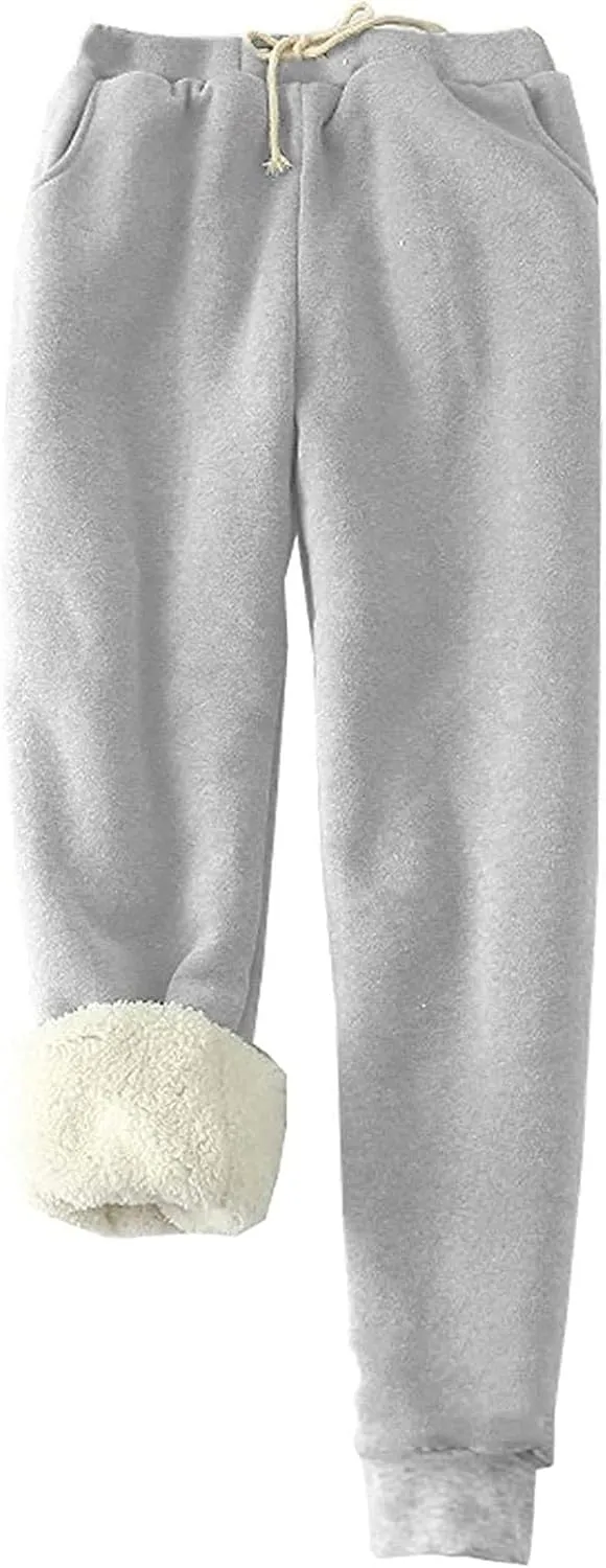 hlysgo 2 Piece Lounge Set Women Casual Loose Fit Long Sleeve Sherpa Fleece Lined Pullover Tops and Pants Winter Warm Set