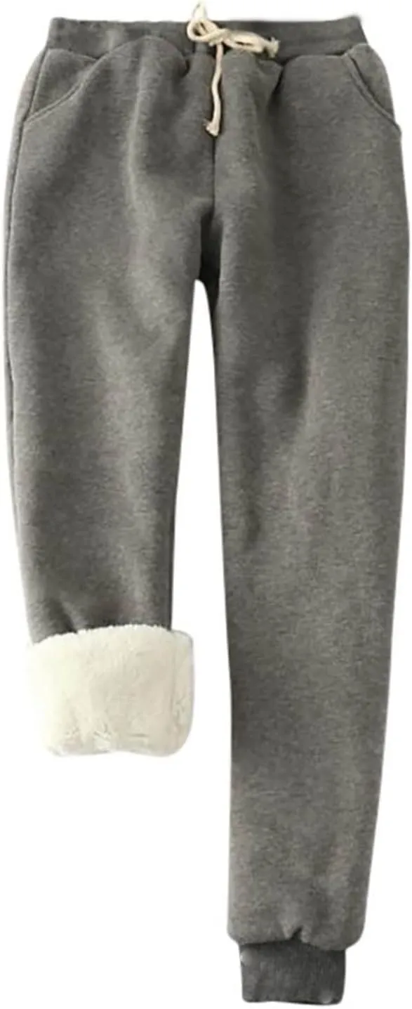hlysgo 2 Piece Lounge Set Women Casual Loose Fit Long Sleeve Sherpa Fleece Lined Pullover Tops and Pants Winter Warm Set