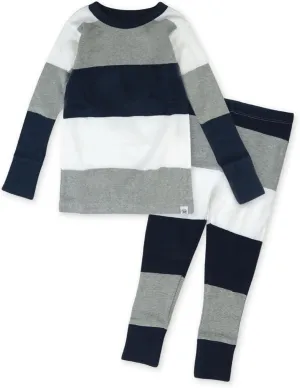 HonestBaby 2-Piece Pajamas Sleepwear PJs 100% Organic Cotton for Baby, Toddler, Kids, Boy, Navy Stripe, 3T