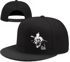 Horror Grim Reaper Scythe Hats Flat Bill Snap Back Hats for Men Flat Brim Black Baseball Cap Devil Skull Finger Snapback