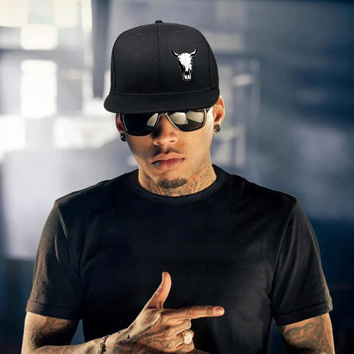 Horror Skull Hat Snapback Hat for Men Women Black Adjustable Classic Adult Baseball Cap Flat Bill Hip Hop Cap