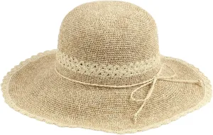 Jeanne Simmons Accessories, Womens, Scallop Design, 4 Inch Brim, Tan, One Size Fits Most, Fine Paper Crochet, Fashionable Sun Hat