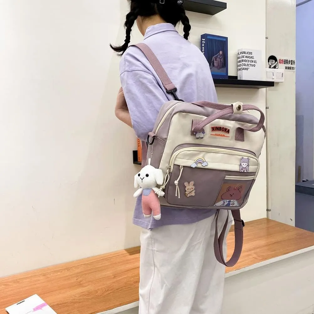 JQWSVE Kawaii Backpack Cute Messenger Bag Crossbody Canvas Tote Bag for Women Kawaii Ita Bag with Kawaii Accessories