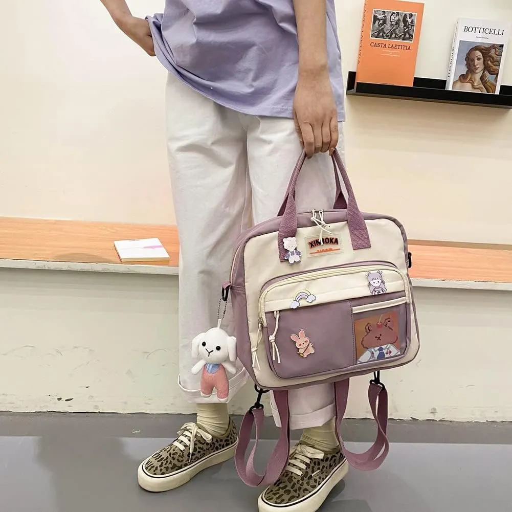 JQWSVE Kawaii Backpack Cute Messenger Bag Crossbody Canvas Tote Bag for Women Kawaii Ita Bag with Kawaii Accessories