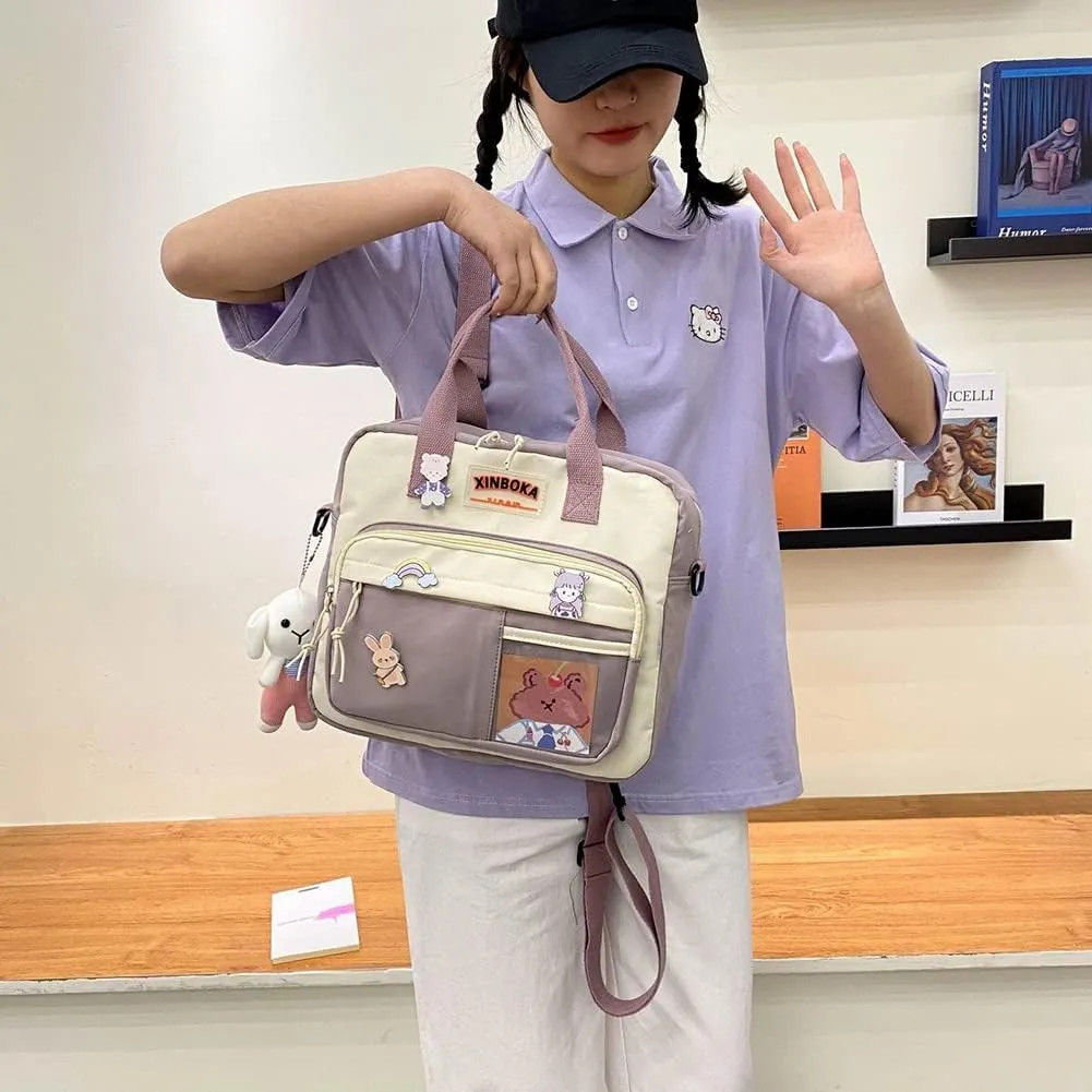 JQWSVE Kawaii Backpack Cute Messenger Bag Crossbody Canvas Tote Bag for Women Kawaii Ita Bag with Kawaii Accessories