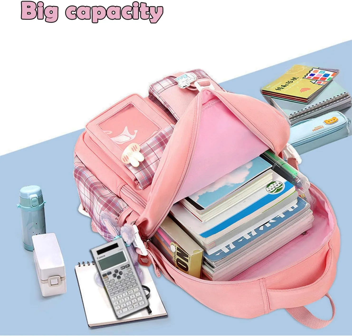 Kids Backpack for Girls Teens, Kawaii Backpack for School, Cute Bookbag for Primary Elementary with Accessories, White