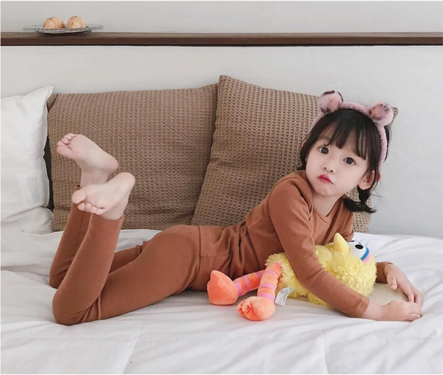 KISBINI Toddler Girls Boys Pajamas Basic Solid Color Cotton Sleepwear Soft Long Sleeve Pjs 2pcs Set
