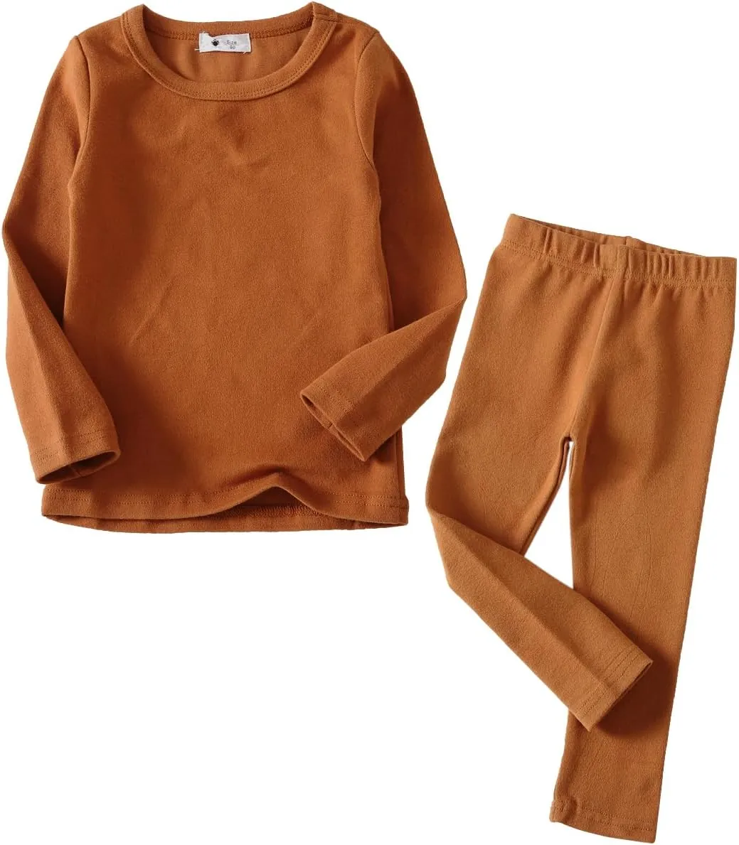 KISBINI Toddler Girls Boys Pajamas Basic Solid Color Cotton Sleepwear Soft Long Sleeve Pjs 2pcs Set