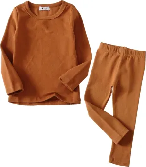KISBINI Toddler Girls Boys Pajamas Basic Solid Color Cotton Sleepwear Soft Long Sleeve Pjs 2pcs Set