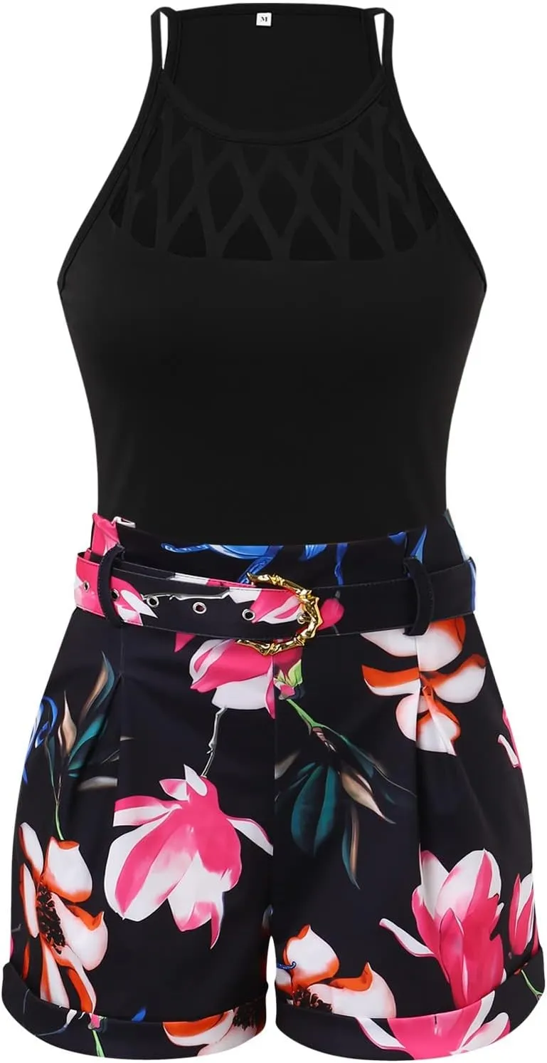 LCMTWX Gym Outfits For Women Set Casual Fashion Slim Set Women's Shorts Set Sleeveless Vest Top Suit Gym Outfits For Gym