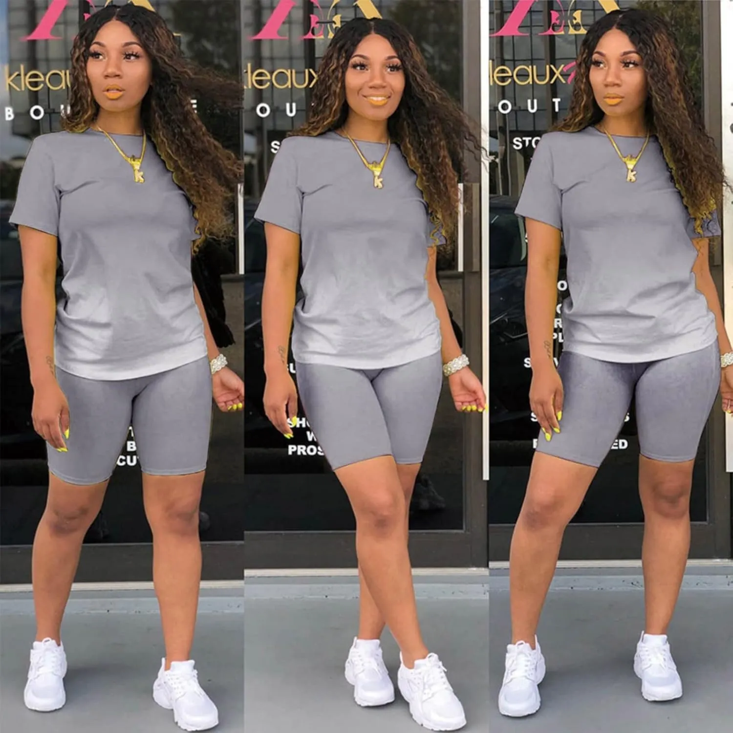 LCMTWX Womens Workout Sets Summer 2pcs Outfits For Women Short Sleeve T Shirts Bodycon Pants 2 Piece Workout Sets For Pink