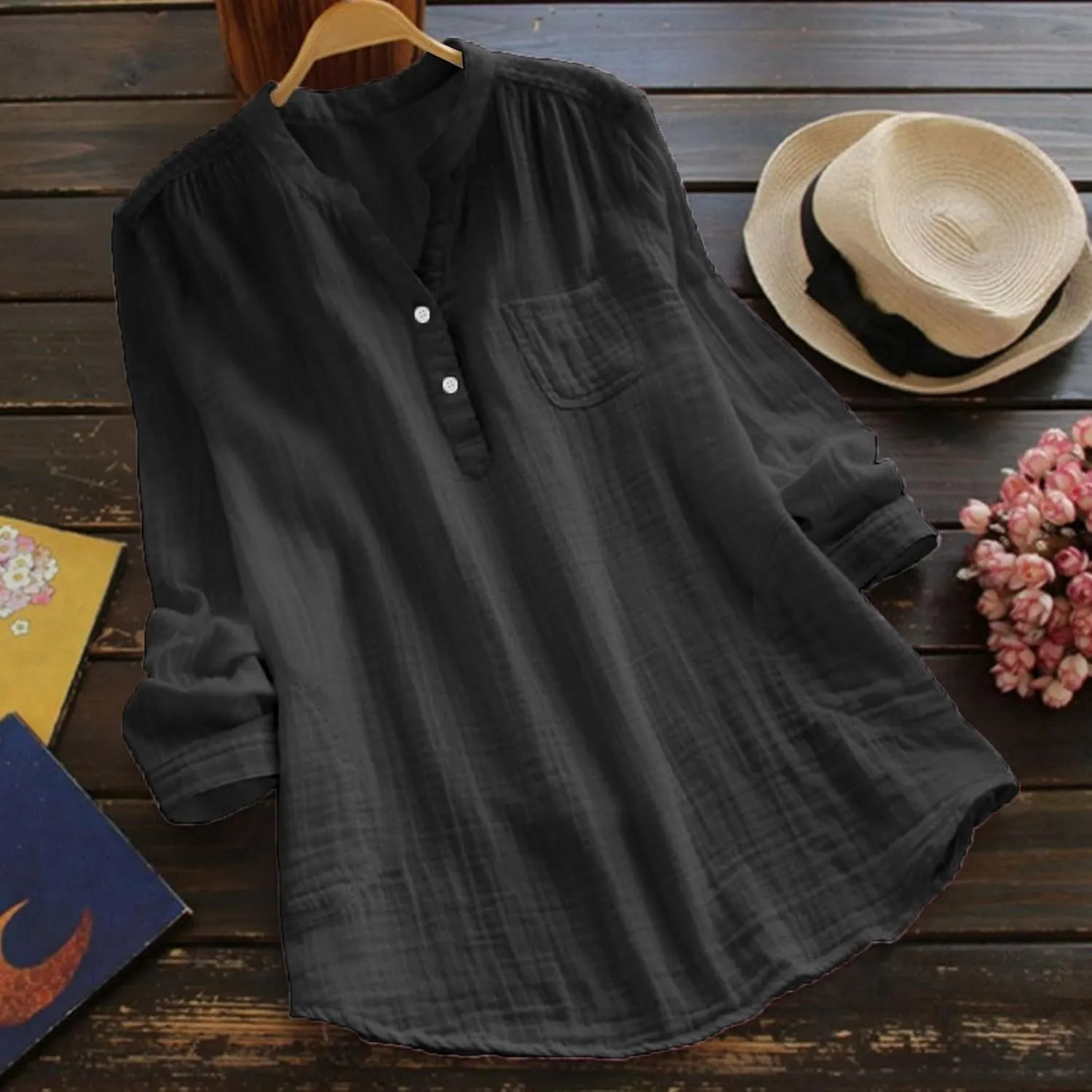 Linen Gauze Shirts Women 2025 Summer Long Sleeve Button Down Vneck Casual Tee Lightweight Vacation Going Out Blouses