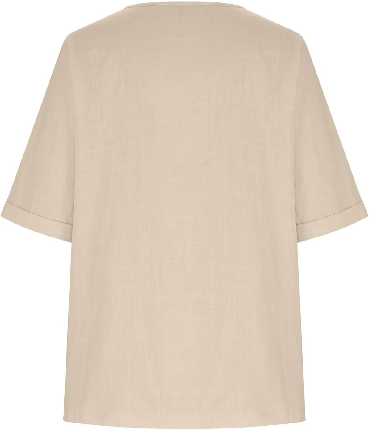 Linen Shirts for Women 2025 Short Sleeve Crewneck Tops Casual Loose Fit Blouses Trendy Summer Button T-Shirt