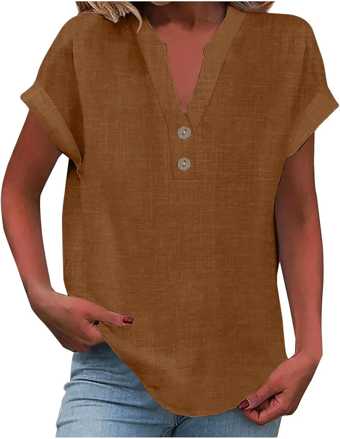 Linen Shirts for Women Summer Short Sleeve Linen Tops V Neck Button Down Shirts Plus Size Tops Dressy Shirt Blouses