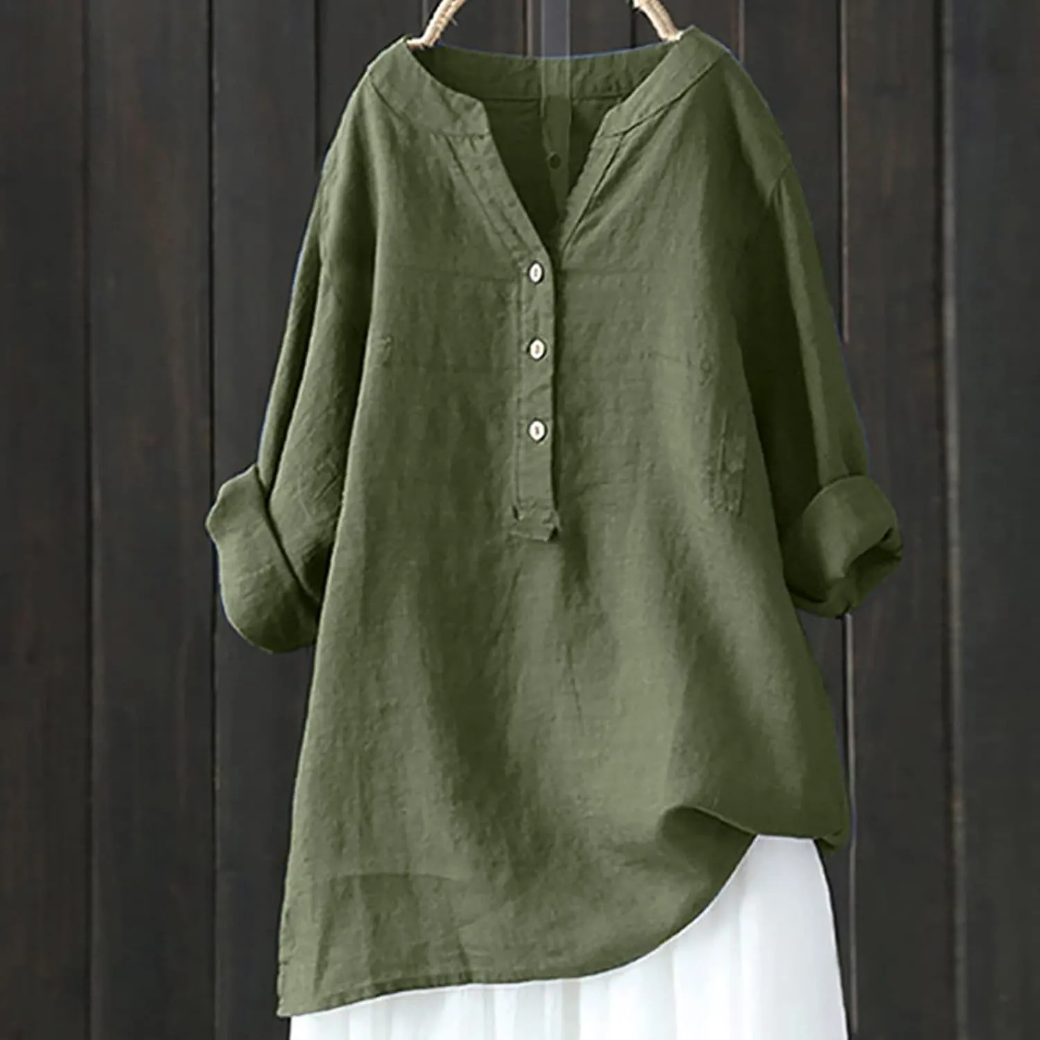 Long Sleeve Shirts for Women Cotton Linen Oversized Shirt Button up V Neck Blouse Spring and Summer Casual Tops 2025