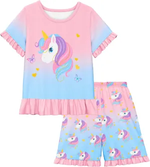 LQSZ Girls Pajamas Set Summer Toddler Princess PJs Short Sleeves Sleepwear for Little Kids 3-10 Years