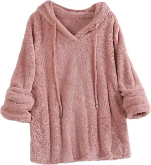 Lu's Chic Women's Sweatshirt Sherpa Fleece Hoodie Oversized Pullover Fuzzy Pajama Tops