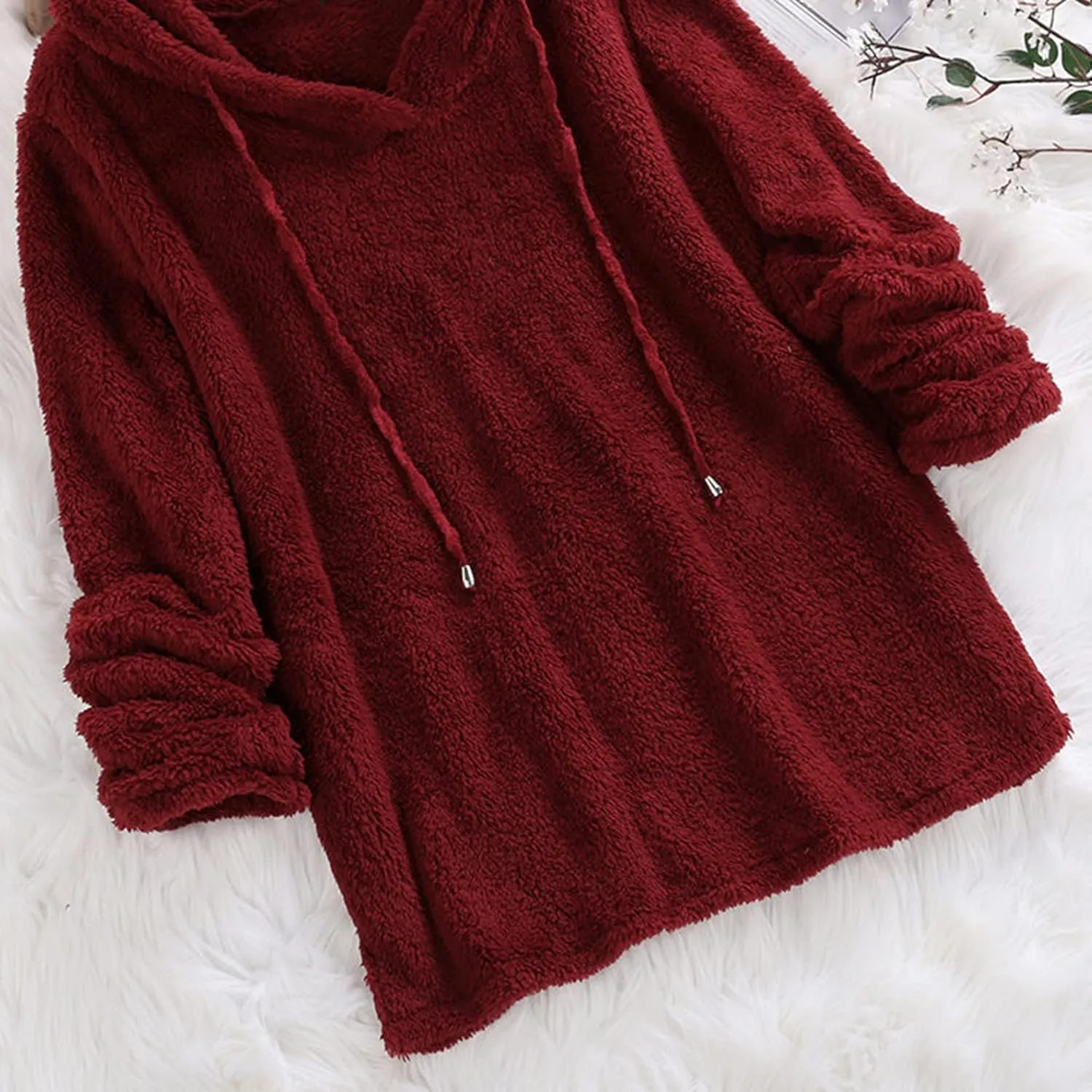 Lu's Chic Women's Sweatshirt Sherpa Fleece Hoodie Oversized Pullover Fuzzy Pajama Tops