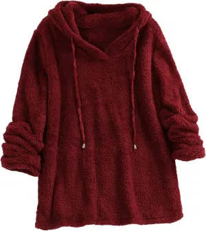 Lu's Chic Women's Sweatshirt Sherpa Fleece Hoodie Oversized Pullover Fuzzy Pajama Tops