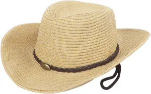 Men Cowboy Hat Wide Brim Sun Protection Knitted Straw Hat with Adjustable Chin Strap Summer Beach Costume Accessories