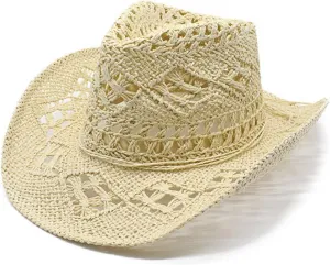 Men Women Cowboy Straw Hats Wide Brim Cowgirl Woven Sun Hat Classic Western Cowboy Caps Summer Beach Cap