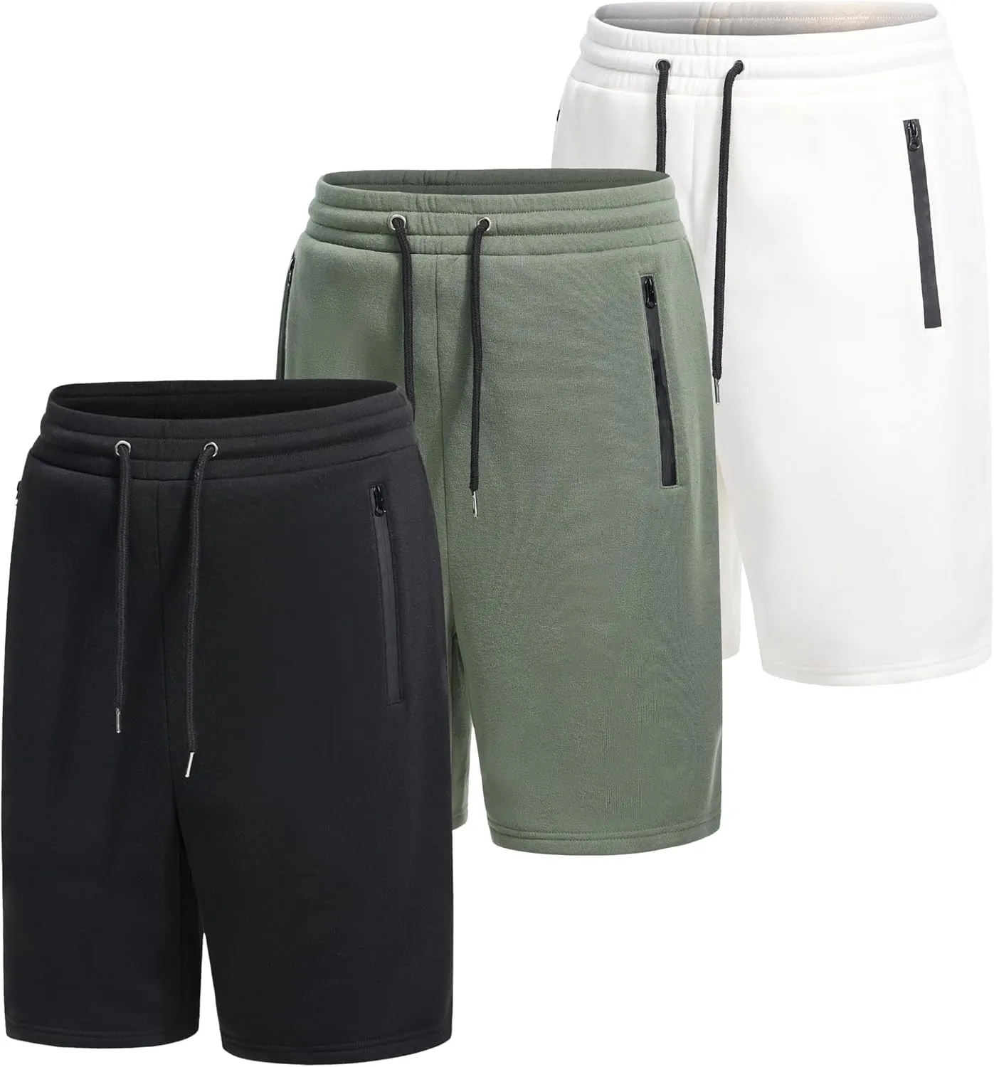 Mens Athletic Shorts 3 Pack Woven Dry Fit Gym Shorts with Zipper Pockets Drawstring for Activewear