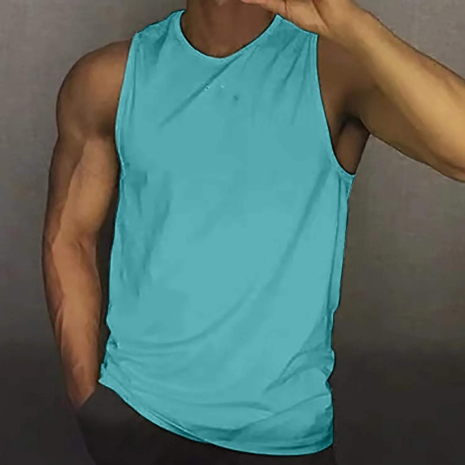Men's Beach Tank Tops Sleeveless 2025 Solid Athletic Shirt Summer Basics Plus Size Tank Shirts Vacation Undershirts