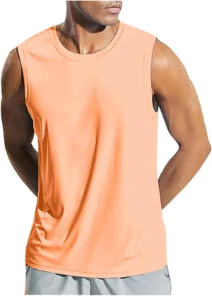 Men's Beach Tank Tops Sleeveless 2025 Solid Athletic Shirt Summer Basics Plus Size Tank Shirts Vacation Undershirts