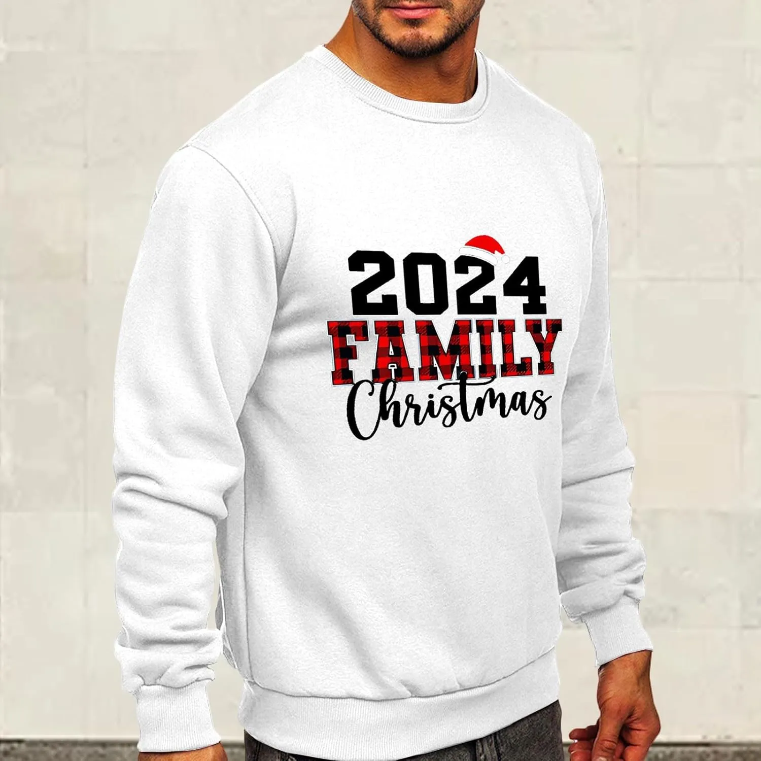 Mens Christmas Sweatshirt Festive Santa Snowman Holiday Sweatshirts 2024 Graphic Print Ugly Pullover for Men