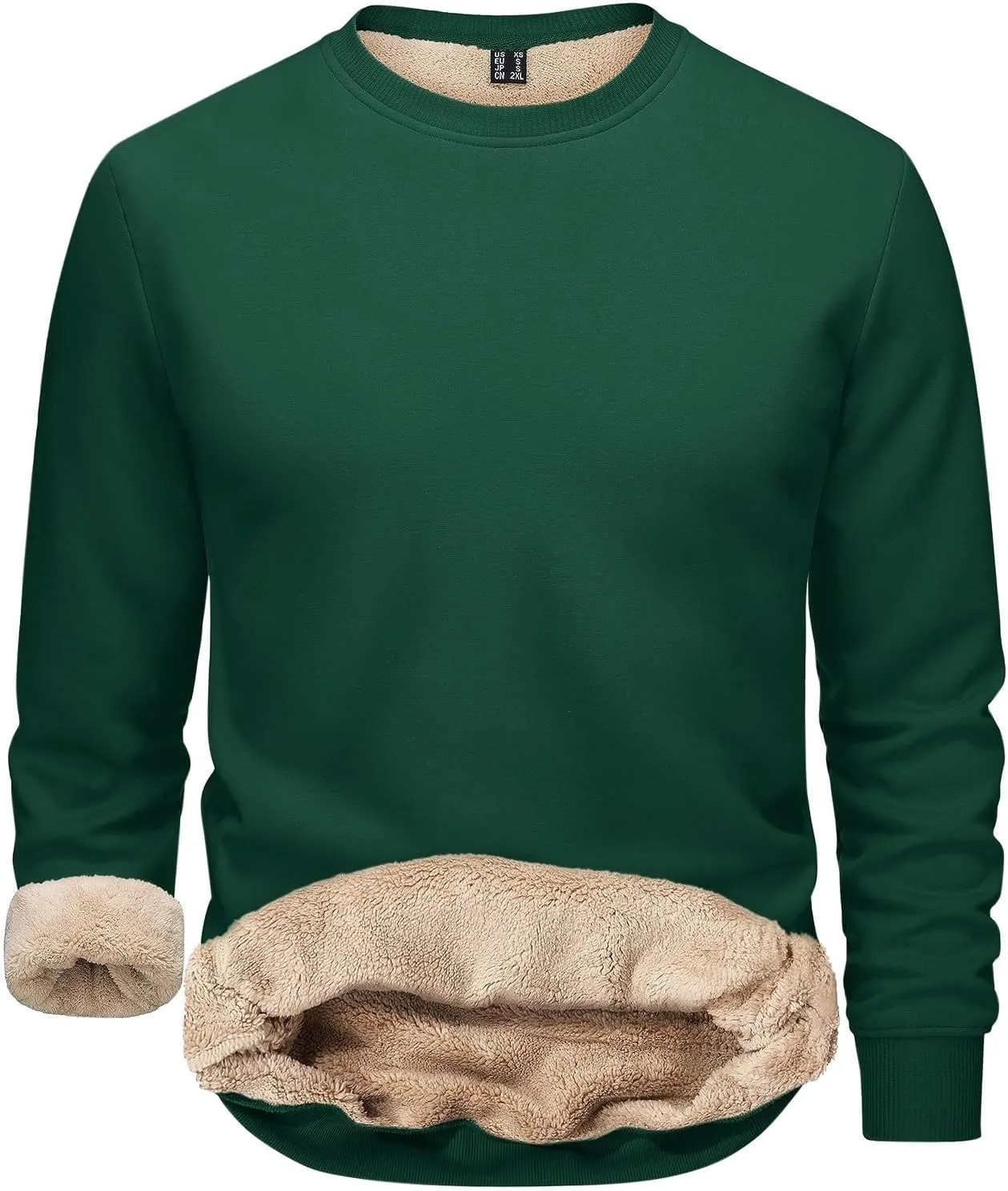 Men'S Crewneck Sweatshirt Thick Warm Sherpa Lined Sweater Heavyweight Long Sleeve Underwear Winter Fleece Pullover
