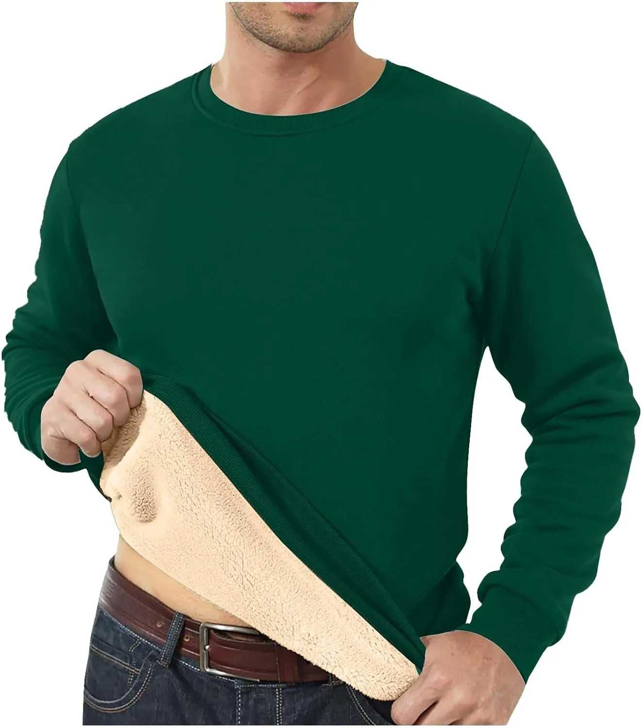 Men'S Crewneck Sweatshirt Thick Warm Sherpa Lined Sweater Heavyweight Long Sleeve Underwear Winter Fleece Pullover