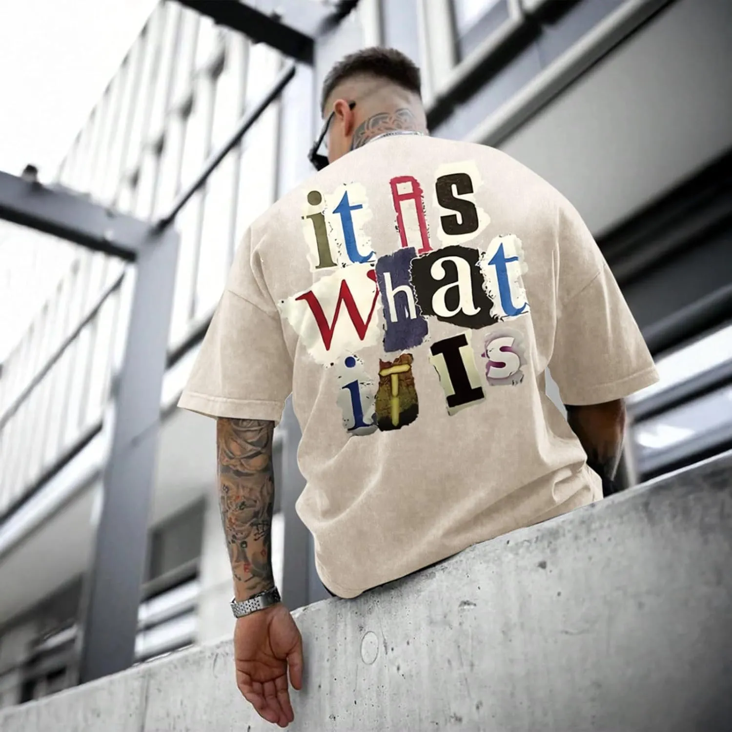 Men's Graphic Tees Funny Letter Print Vintage Oversize T Shirts Acid Wash Shirt Streetwear Rapper Casual Tee Top