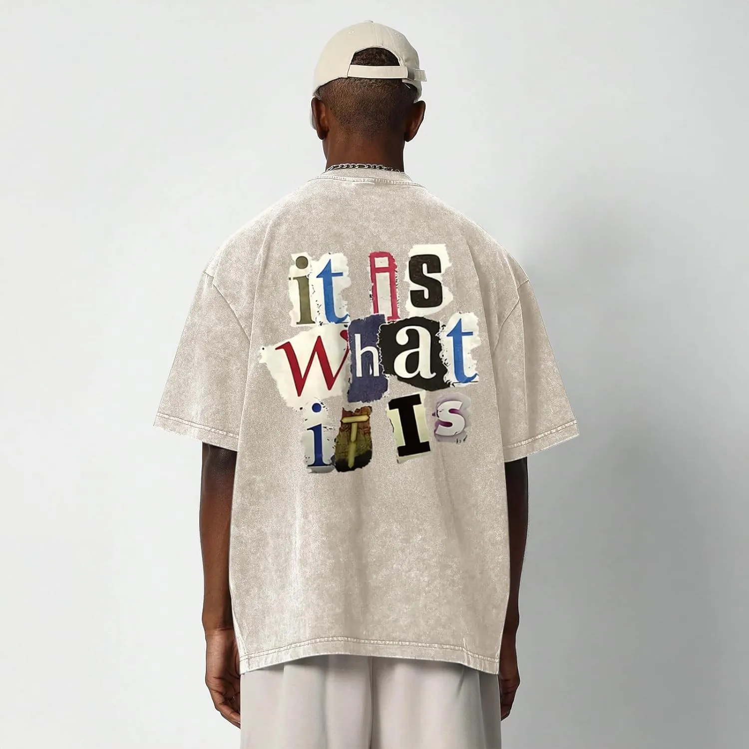 Men's Graphic Tees Funny Letter Print Vintage Oversize T Shirts Acid Wash Shirt Streetwear Rapper Casual Tee Top