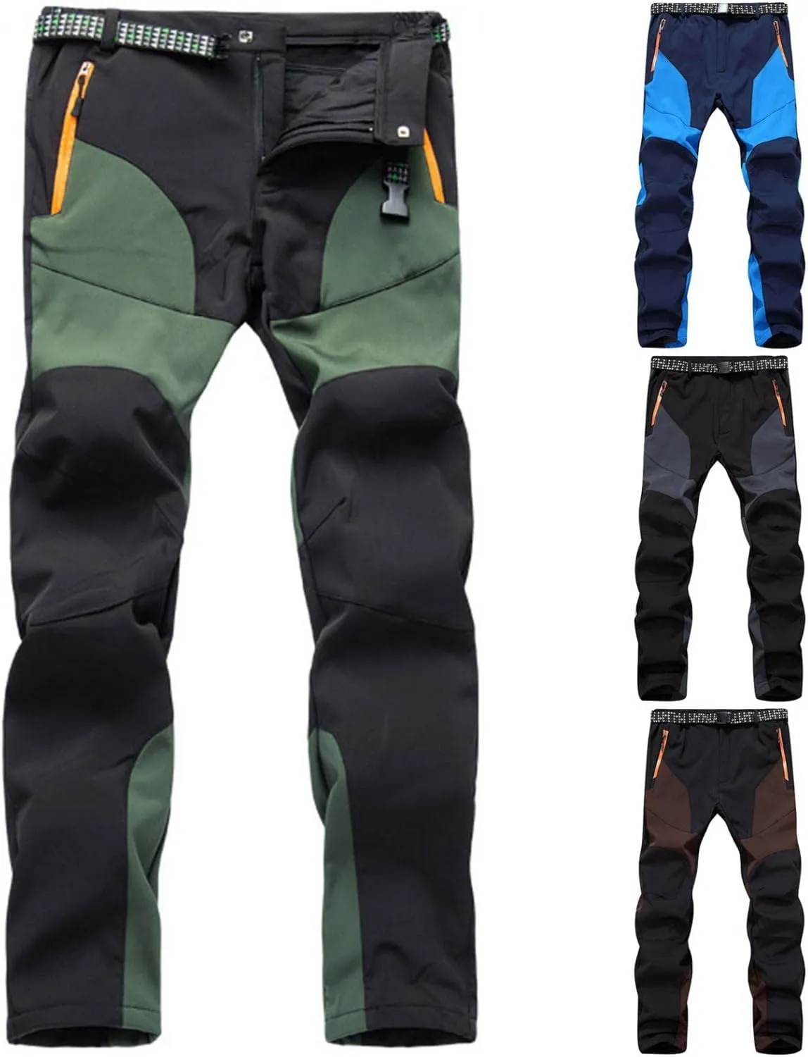 Mens Hiking Pants Water Resistant Softshell Color Block Snow Ski Pants Quick Dry Convertible Workout Trekking Trousers