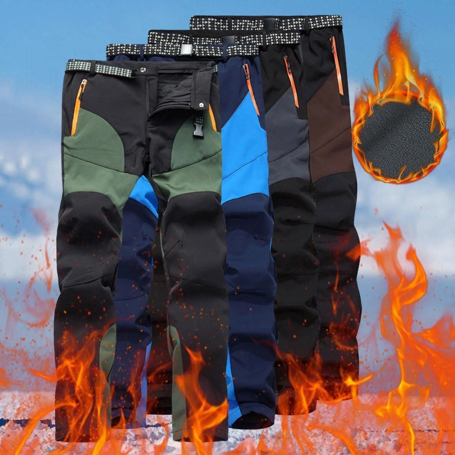 Mens Hiking Pants Water Resistant Softshell Color Block Snow Ski Pants Quick Dry Convertible Workout Trekking Trousers