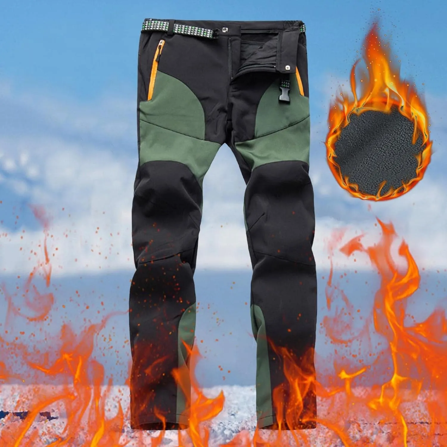 Mens Hiking Pants Water Resistant Softshell Color Block Snow Ski Pants Quick Dry Convertible Workout Trekking Trousers