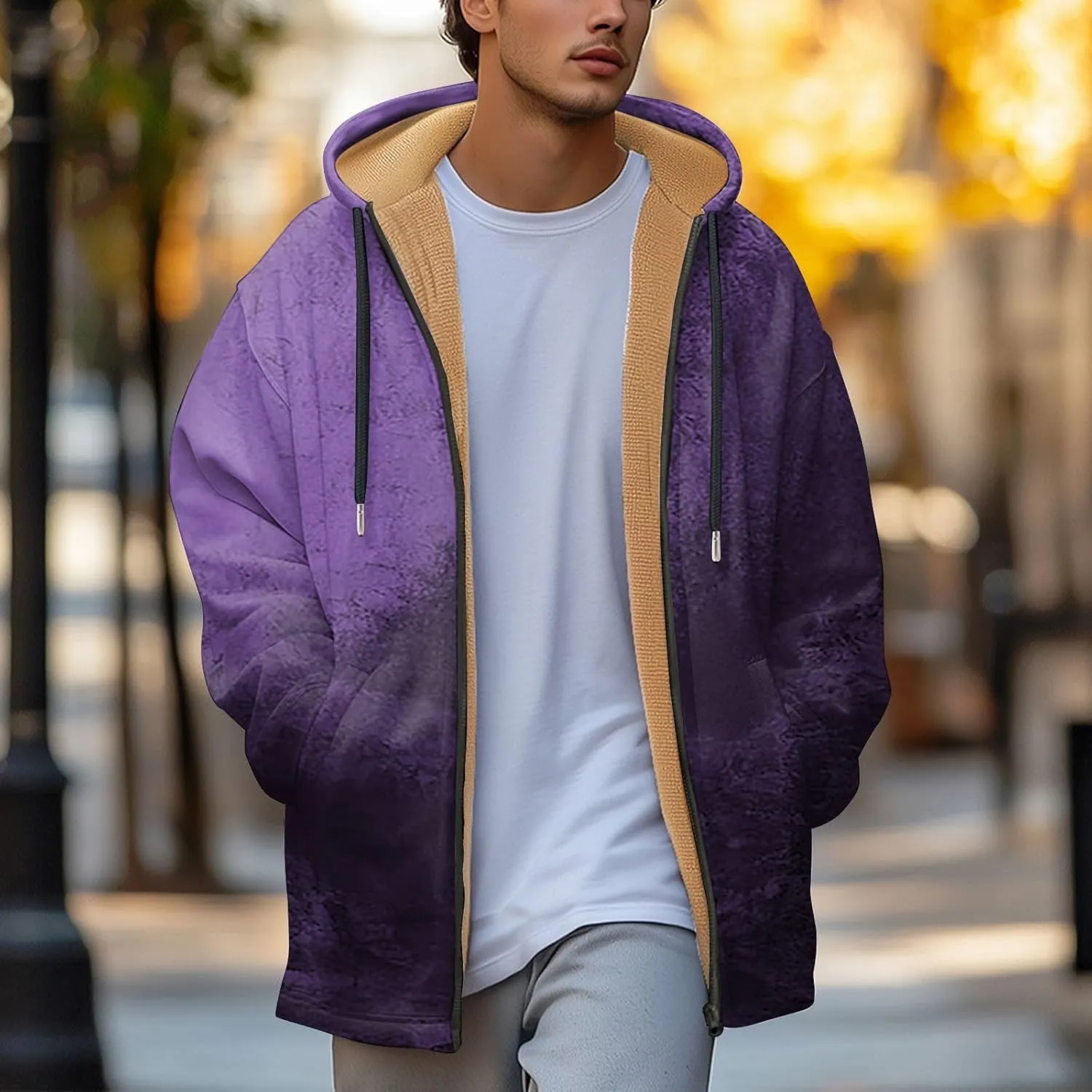 Mens Sherpa Lined Hoodie Full-Zip Thermal Fleece Sweatshirt Casual Heavyweight Winter Hoodies