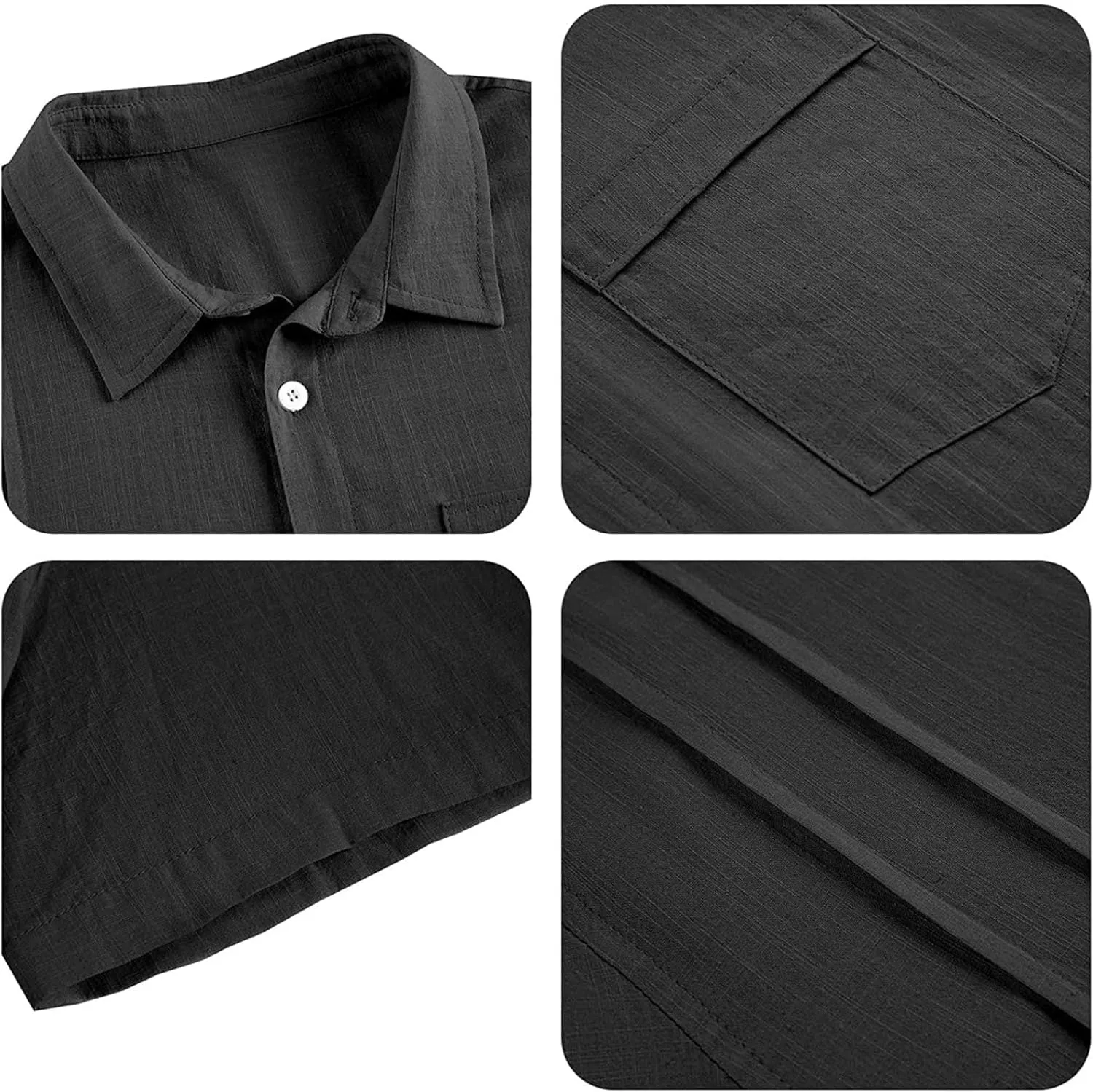 Men's Short-Sleeved Casual Shirt Top Linen Beach Pocket Button Down Shirts Linen Summer Lapel Solid Shirt