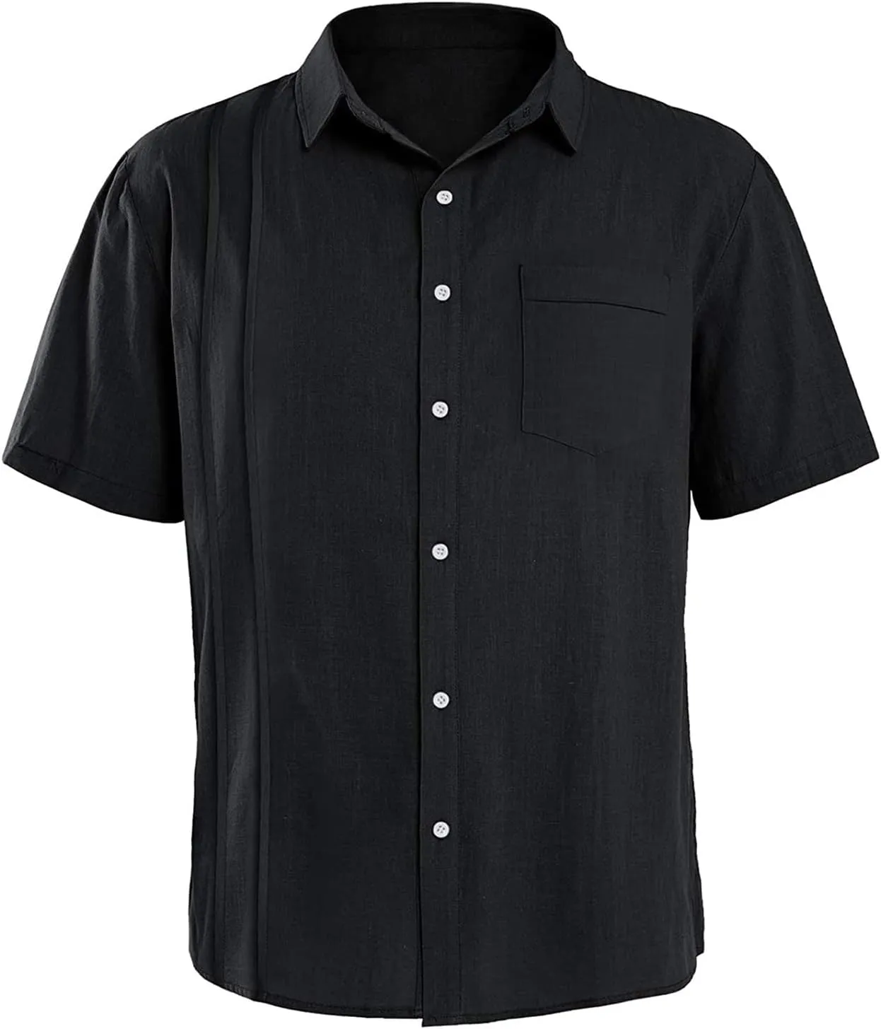 Men's Short-Sleeved Casual Shirt Top Linen Beach Pocket Button Down Shirts Linen Summer Lapel Solid Shirt
