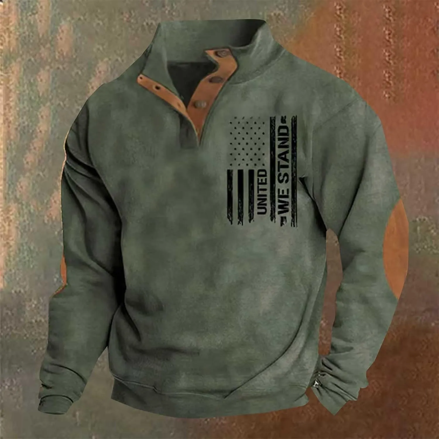 Men'S Usa Sweatshirt American Flag Fleece Pullover Vintage Elbow Patches Sweaters Graphic Quarter Zip Sweatshirt