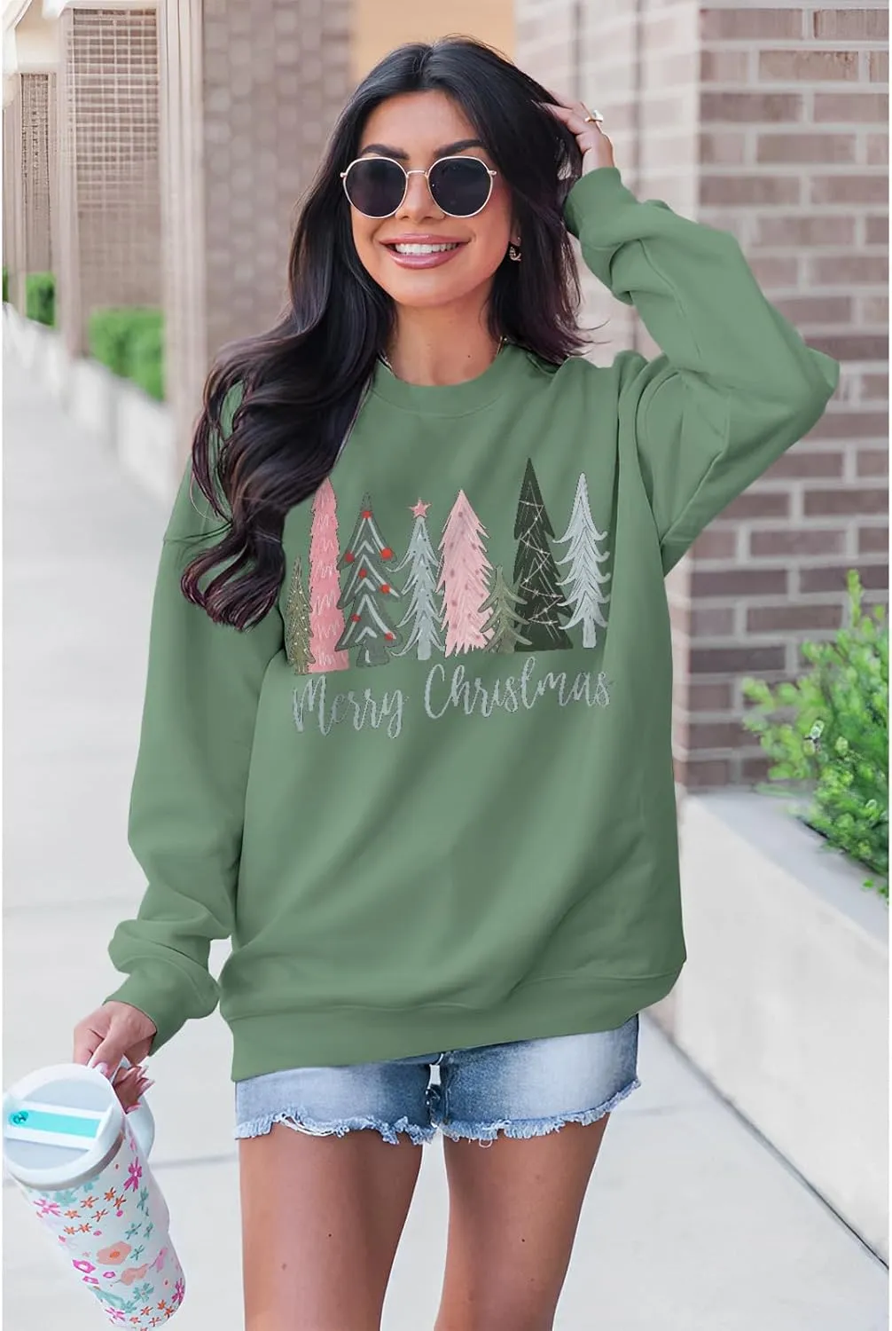 Merry Christmas Sweatshirt for Women Xmas Tree Pullover Shirts Crew Neck Tops Long Sleeve Fall Winter Clothes