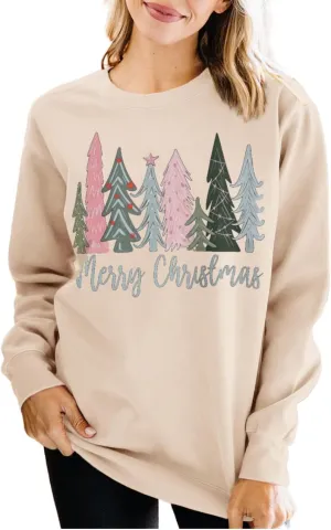 Merry Christmas Sweatshirt for Women Xmas Tree Pullover Shirts Crew Neck Tops Long Sleeve Fall Winter Clothes