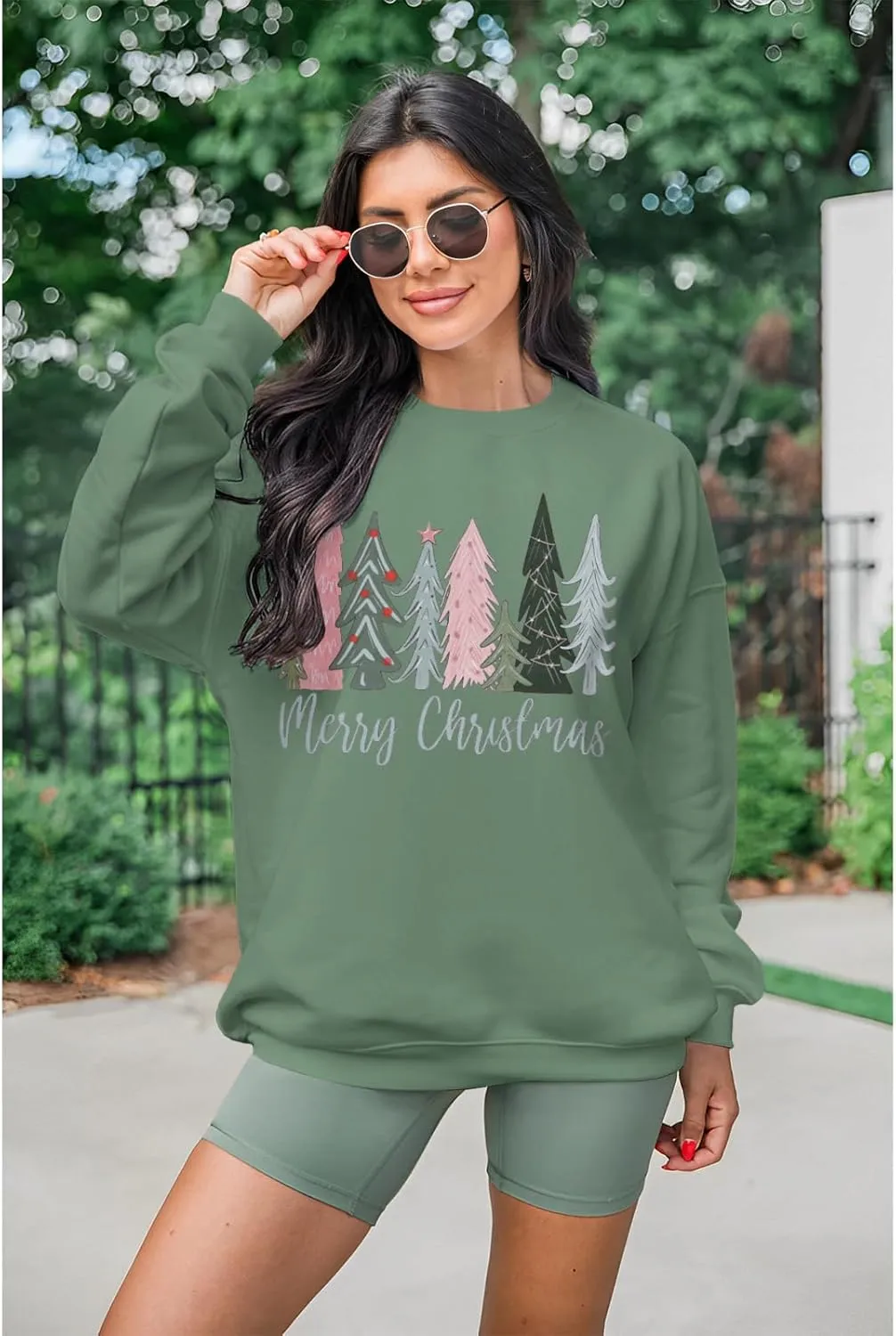 Merry Christmas Sweatshirt for Women Xmas Tree Pullover Shirts Crew Neck Tops Long Sleeve Fall Winter Clothes