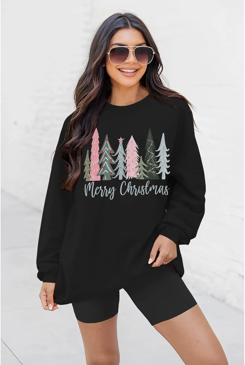 Merry Christmas Sweatshirt for Women Xmas Tree Pullover Shirts Crew Neck Tops Long Sleeve Fall Winter Clothes